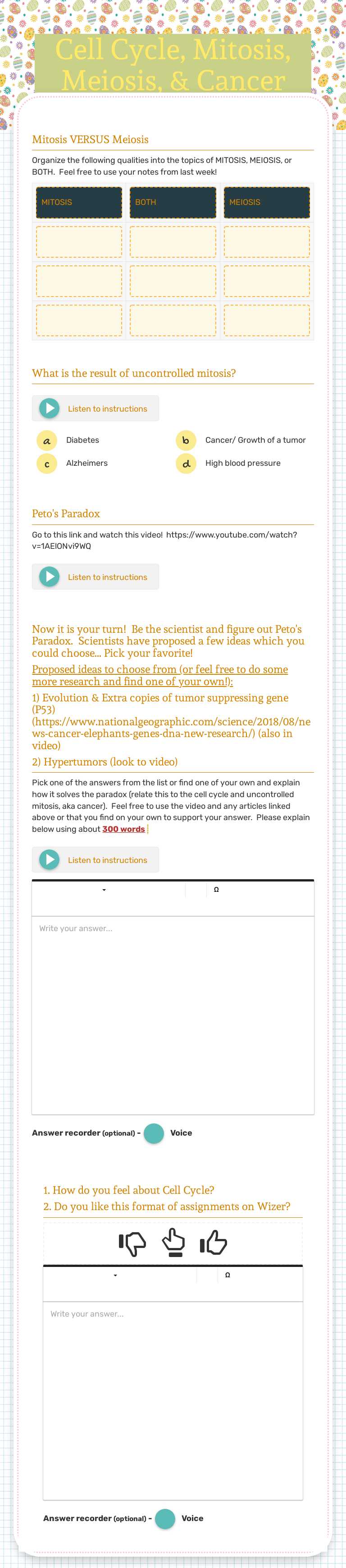 Cell Cycle, Mitosis, Meiosis, & Cancer worksheet preview image