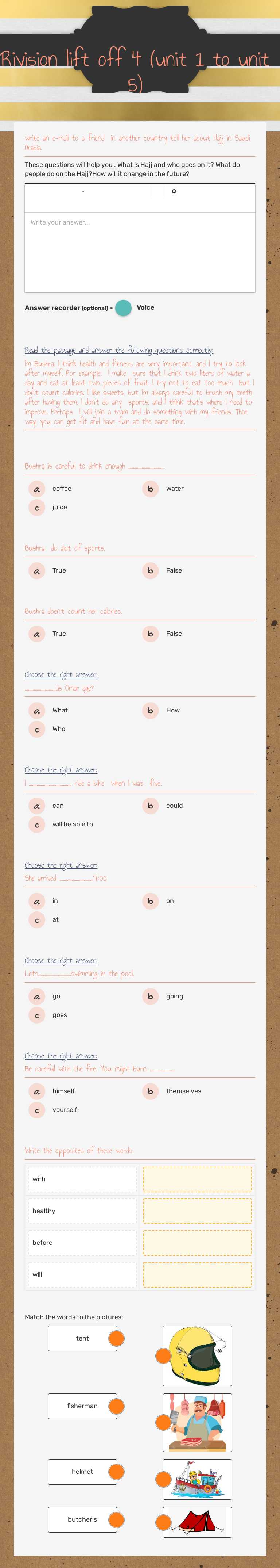 Rivision lift off 4 (unit 1 to unit 5) Grade 8 worksheet preview