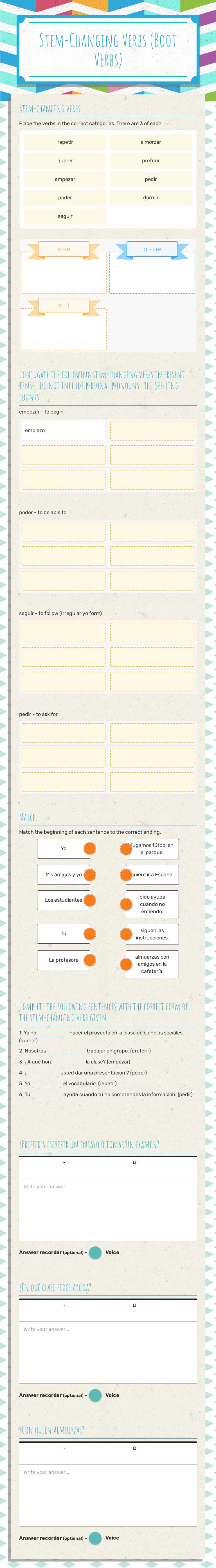 Stem-Changing Verbs
 (Boot Verbs) worksheet preview image