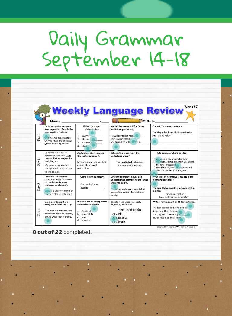 Daily Grammar 
September 14-18 worksheet preview image