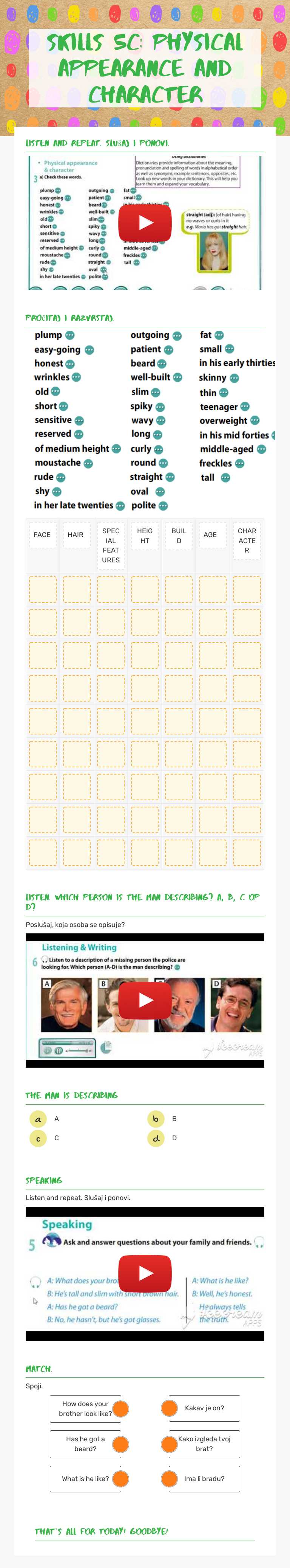 Skills 5c: Physical appearance and character worksheet preview image