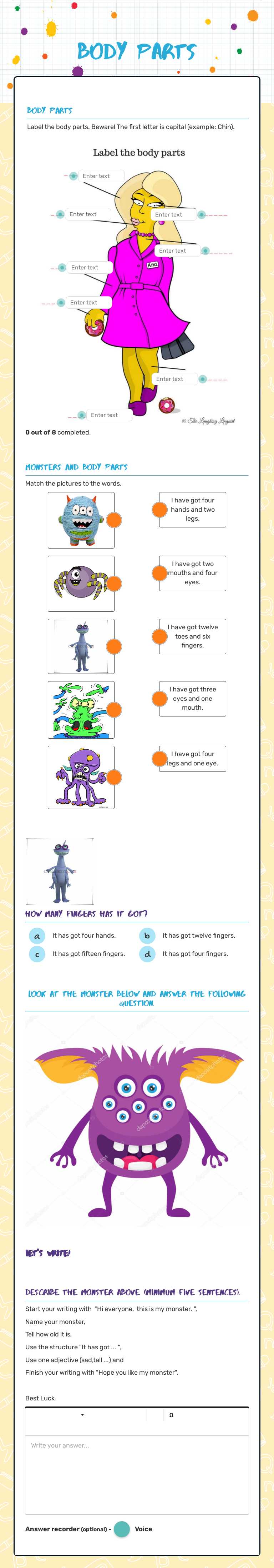 body parts Grade 5 worksheet preview