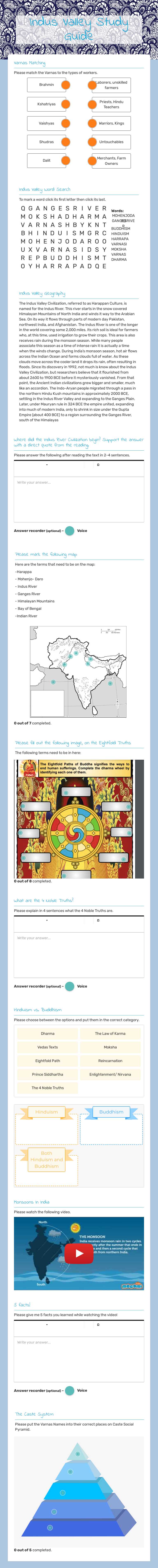 Indus Valley Study Guide worksheet preview image
