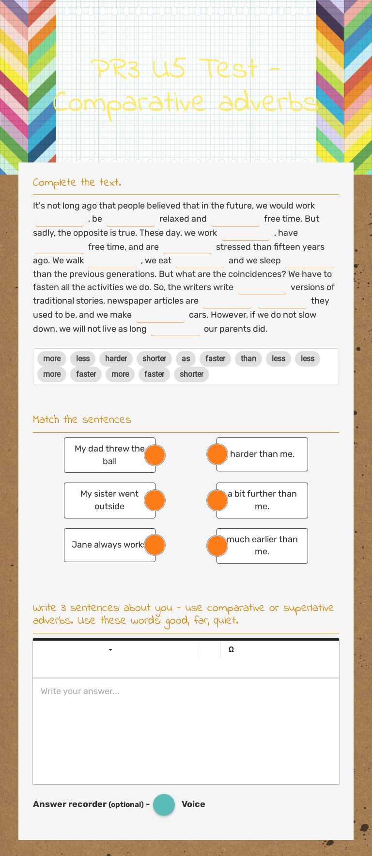 PR3 U5 Test - Comparative adverbs Grade 8 worksheet preview