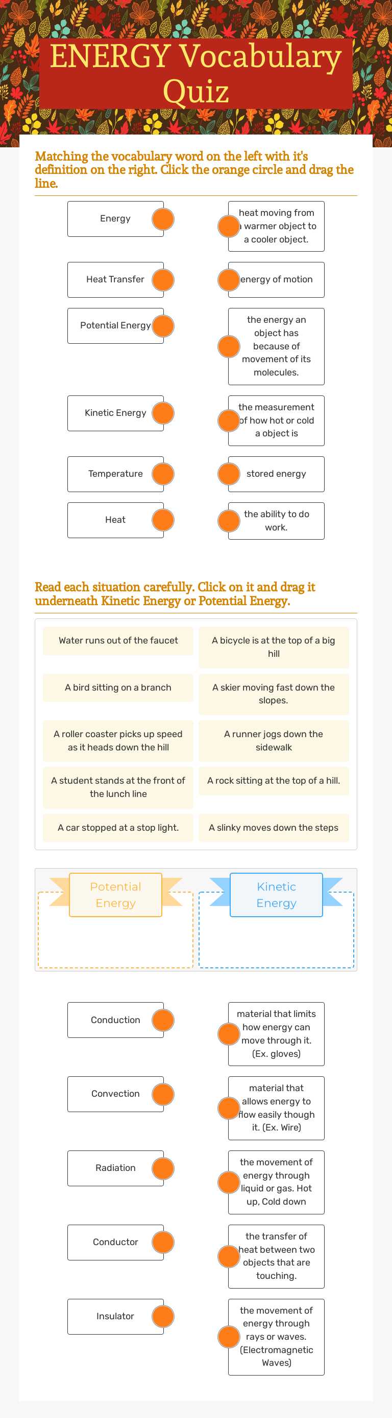 ENERGY Vocabulary Quiz Grade 5 worksheet preview
