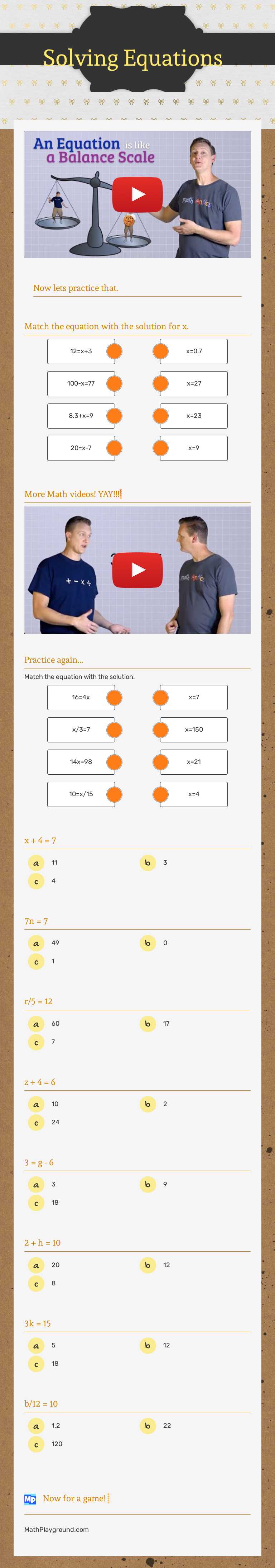 Solving Equations worksheet preview image