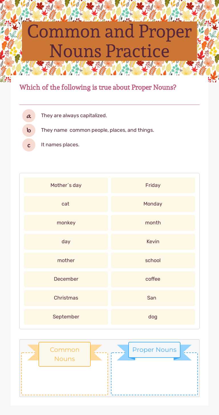 Common and Proper Nouns Practice Grade 1 worksheet preview