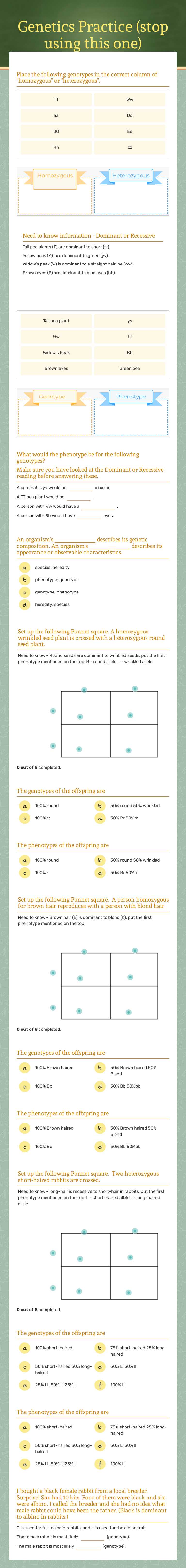 Genetics Practice (stop using this one) worksheet preview image