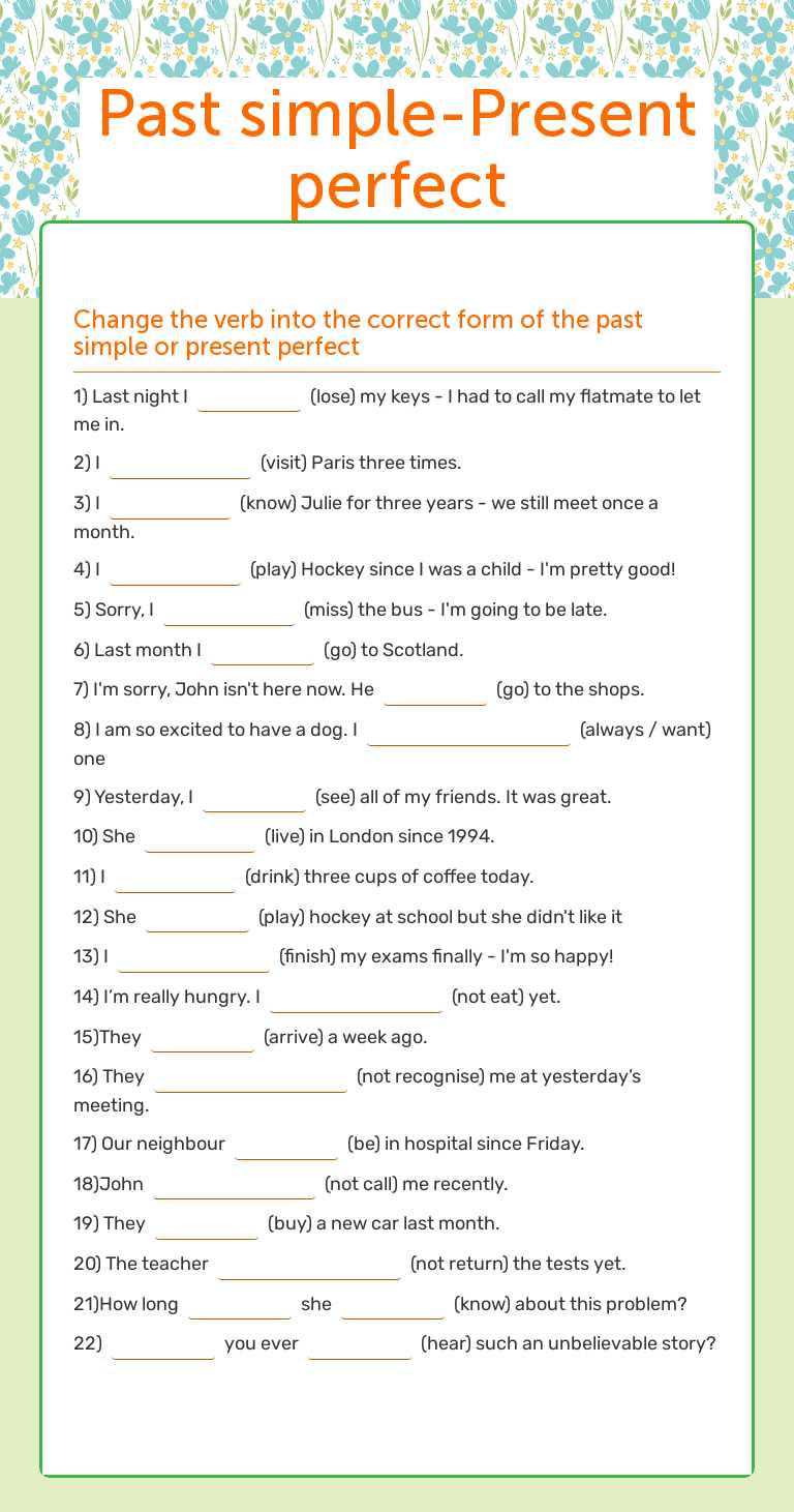 Past  simple-Present perfect worksheet preview image