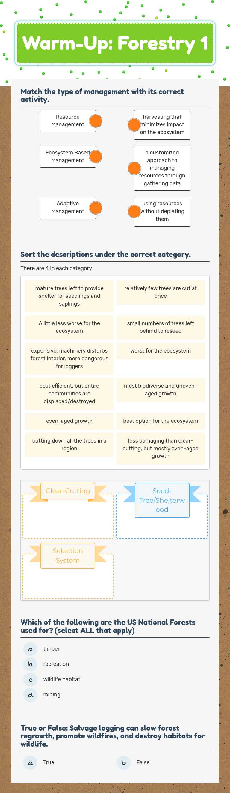 Warm-Up: Forestry 1 worksheet preview image