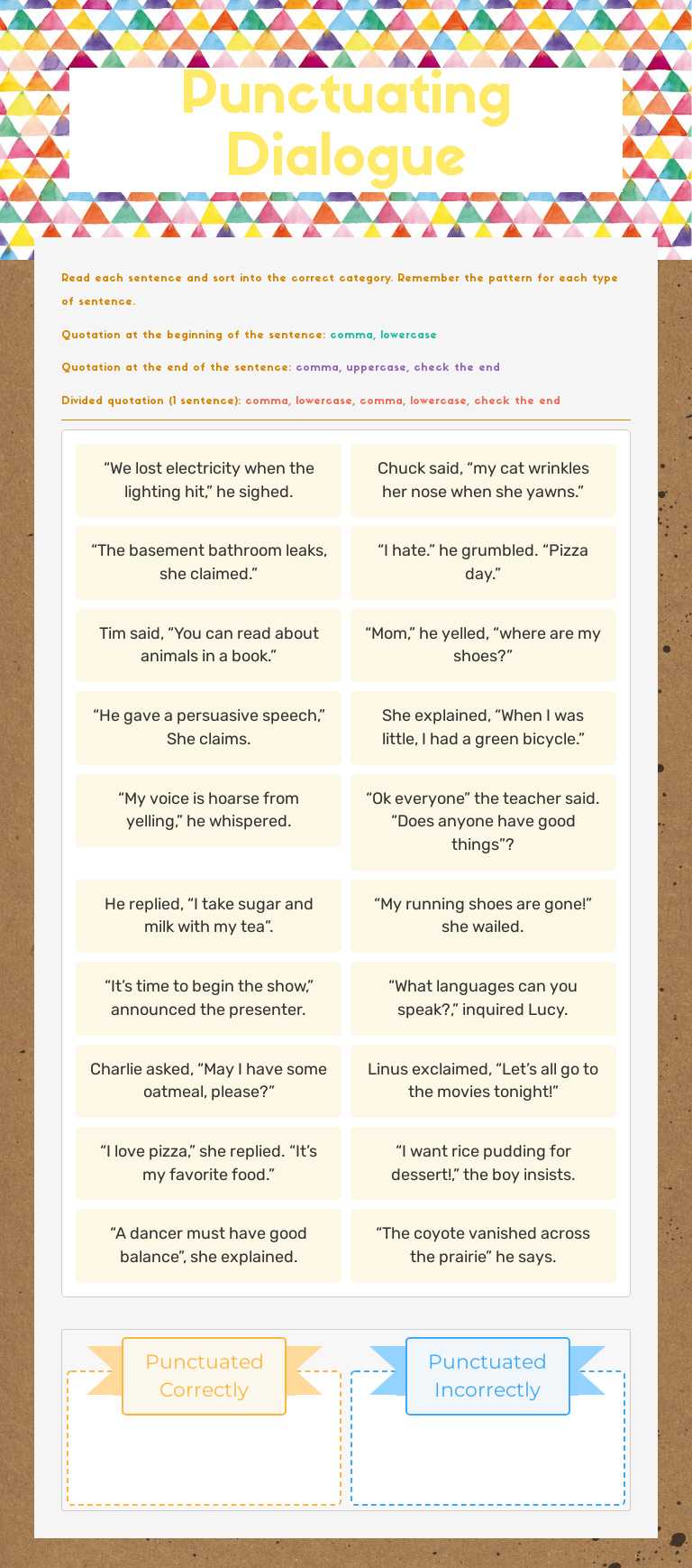 Punctuating Dialogue worksheet preview image