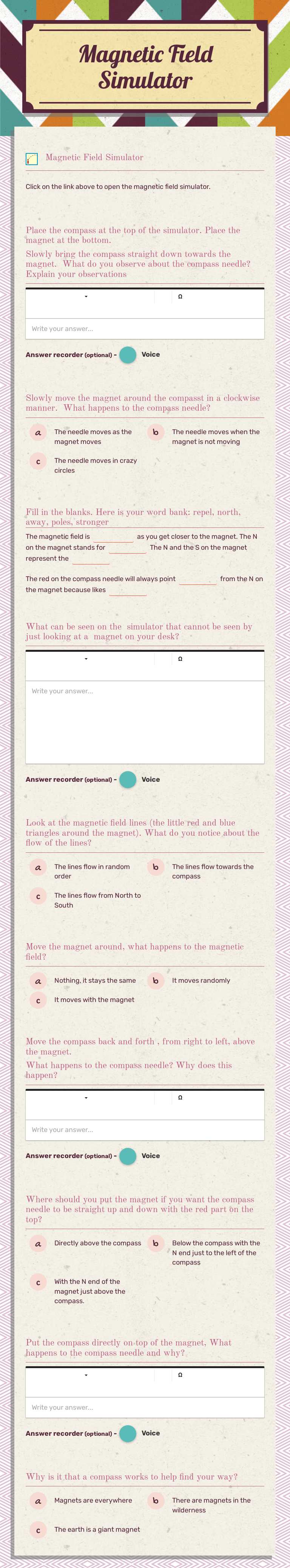 Magnetic Field Simulator worksheet preview image