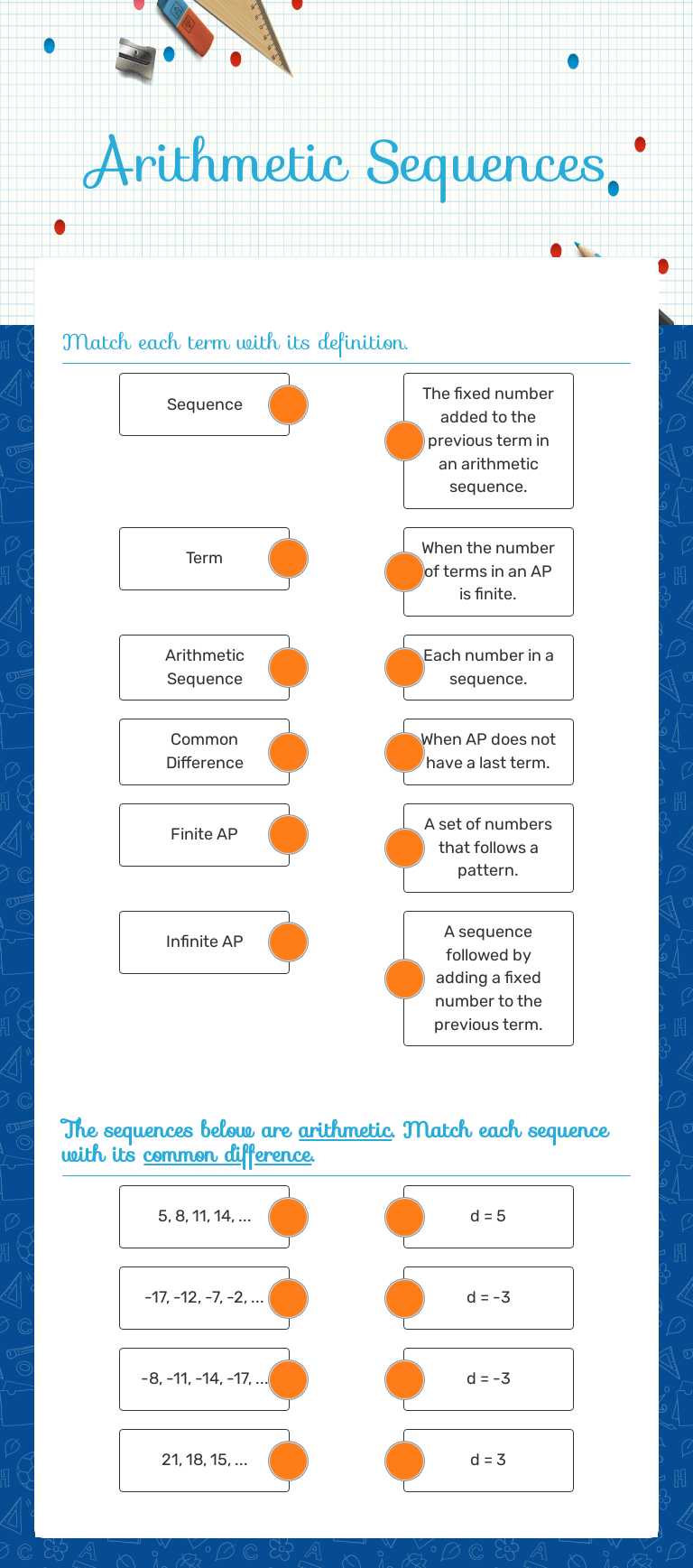 Arithmetic Sequences worksheet preview image