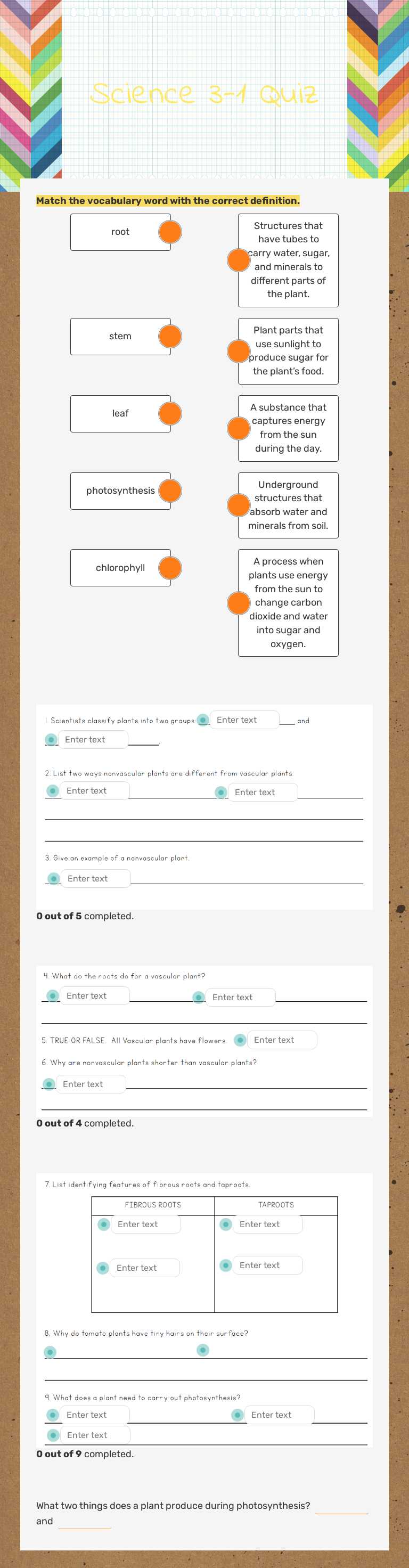 Science 3-1 Quiz Grade 4 worksheet preview