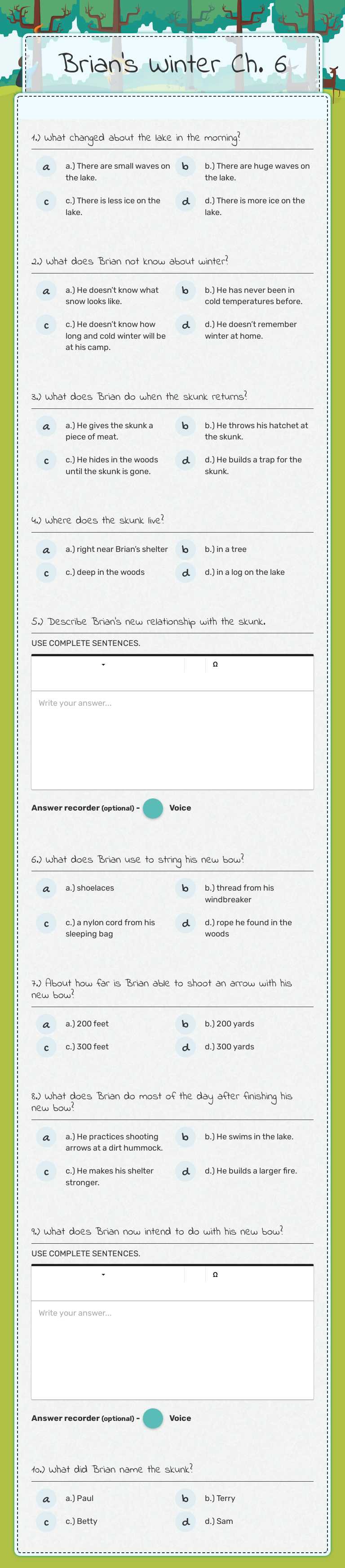 Brian's Winter Ch. 6 worksheet preview image