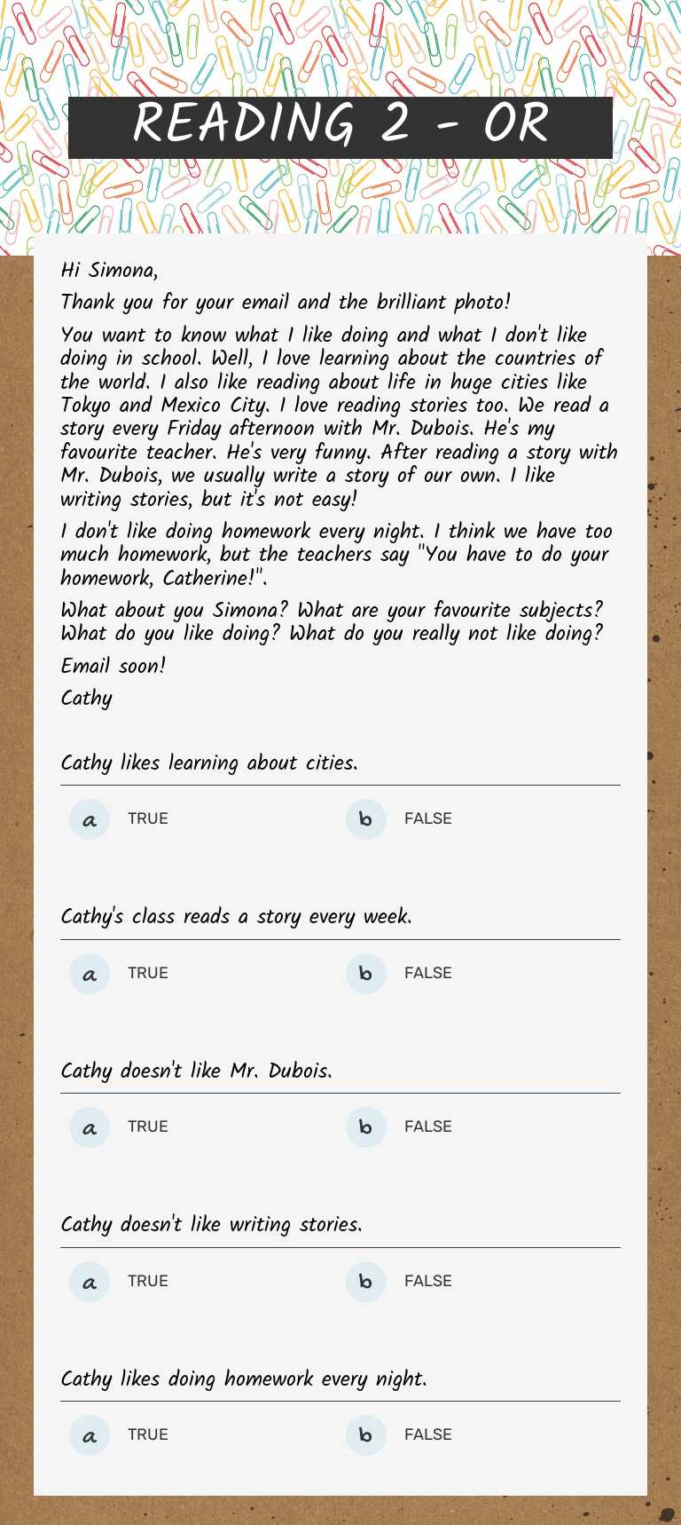 READING 2 - OR worksheet preview image