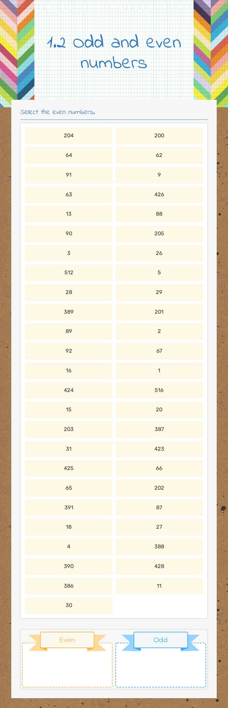 1.2 Odd and even numbers Grade 7 worksheet preview