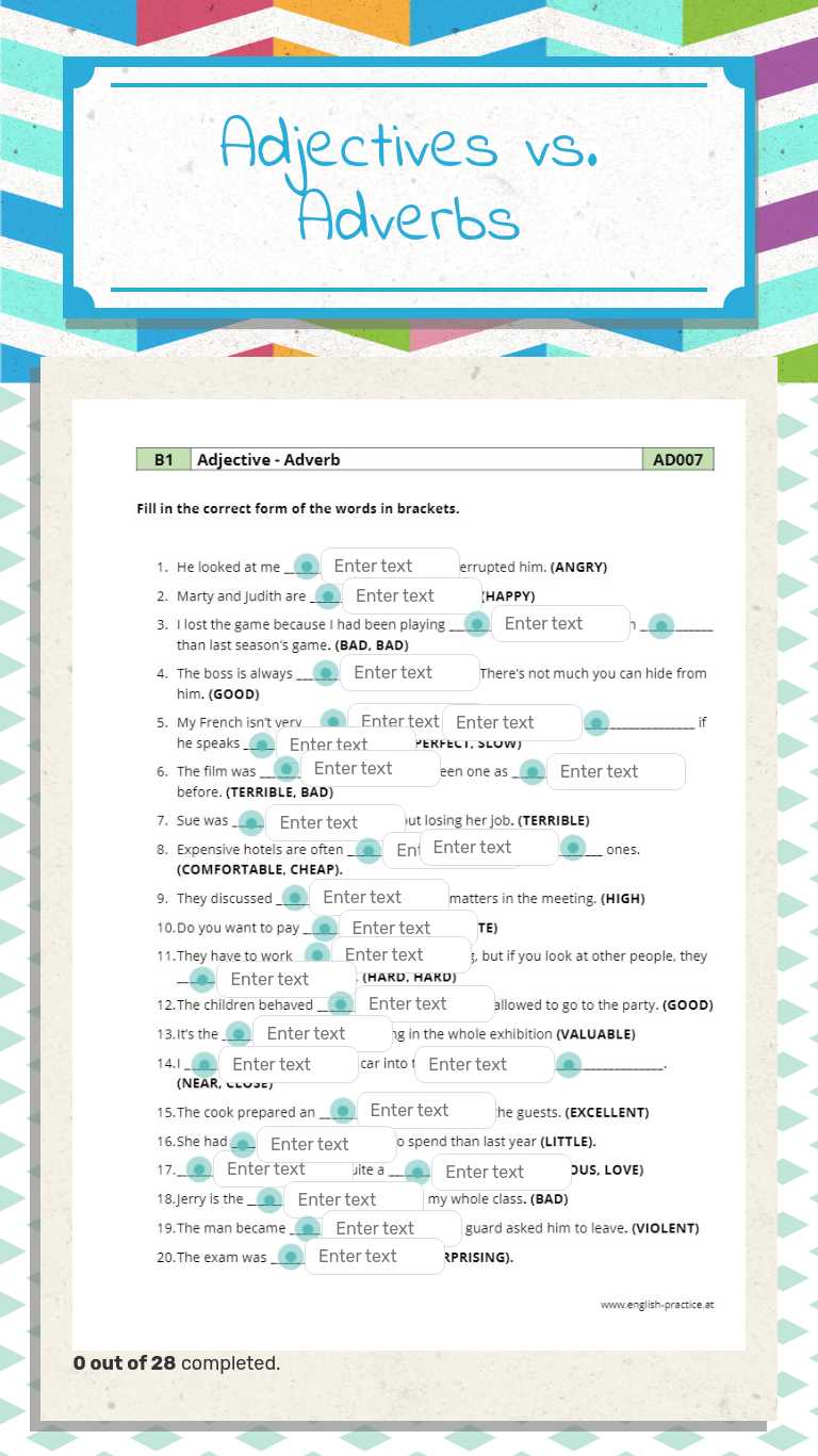 Adjectives vs. Adverbs by Petra Gamilec | Interactive Worksheet | Wizer.me