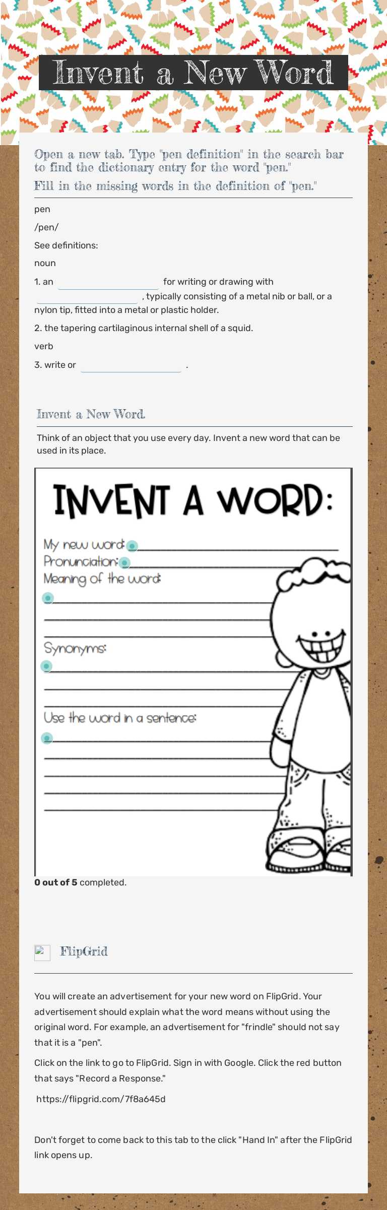 Invent a New Word worksheet preview image