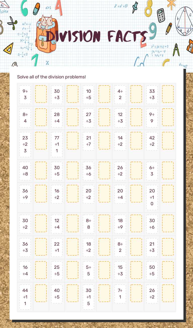 Division Facts worksheet preview image
