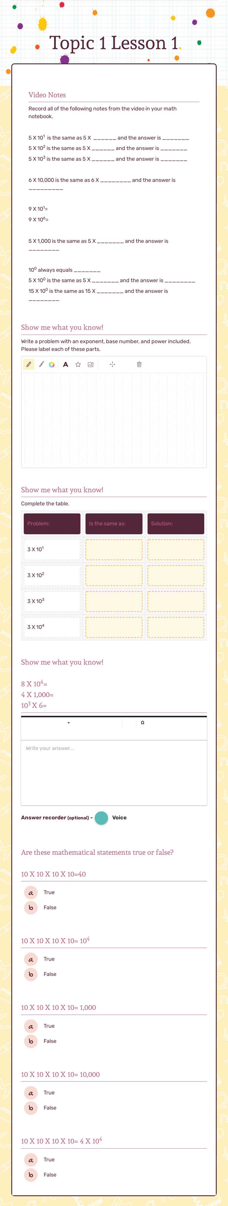 Topic 1 Lesson 1 Grade 5 worksheet preview