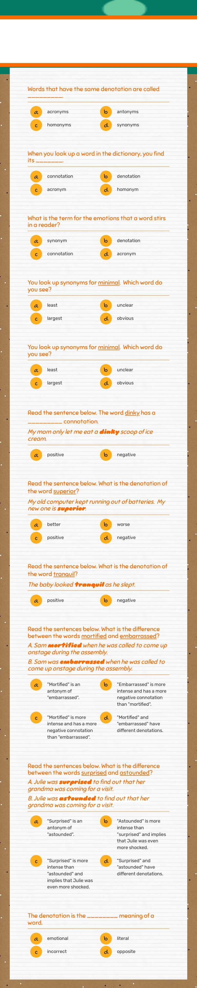 Denotation and connotation- Flocabulary worksheet preview image