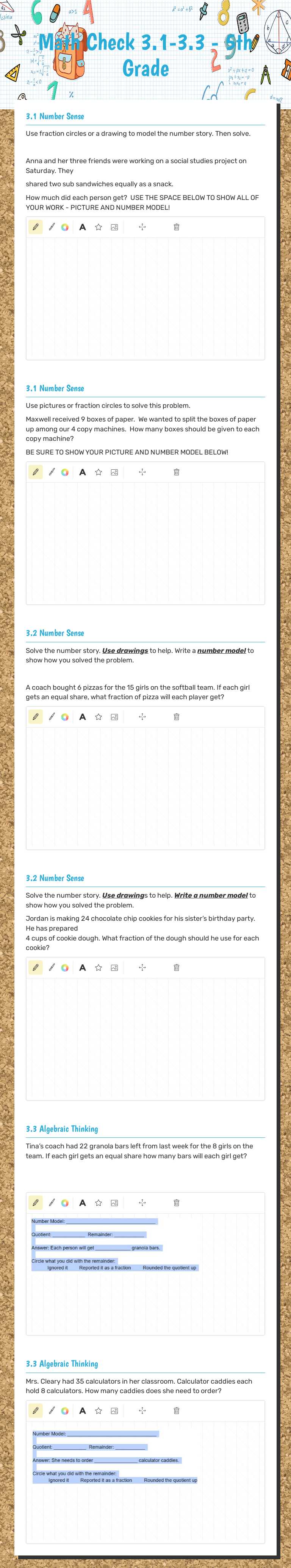 Math Check 3.1-3.3 - 5th Grade worksheet preview image