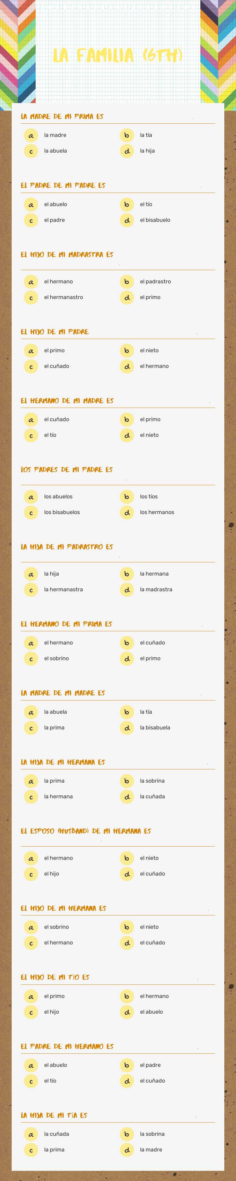La Familia (6th) Grade 6 worksheet preview