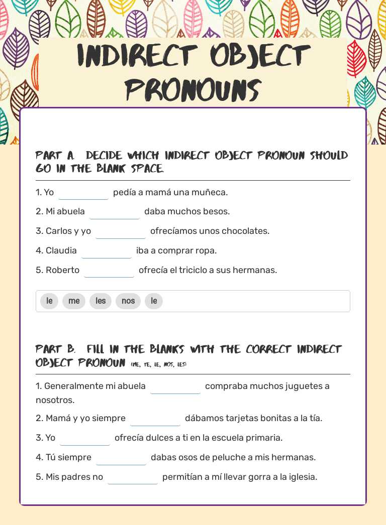 Indirect Object Pronouns worksheet preview image