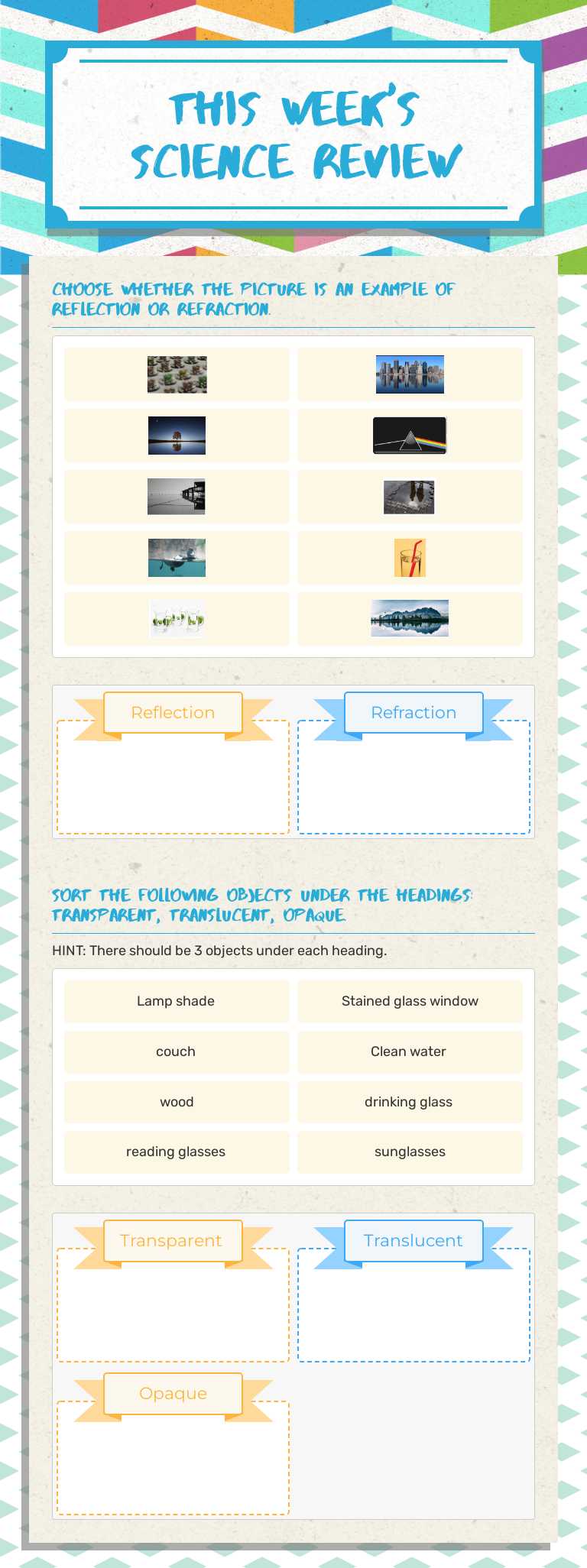 This week's Science review worksheet preview image