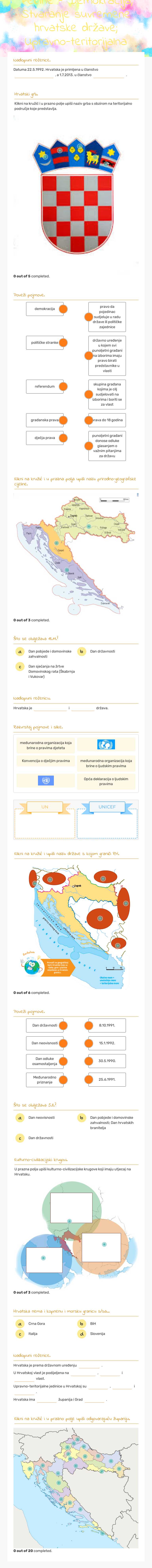Pećine - Demokracija; Stvaranje suvremene hrvatske države; Upravno-teritorijalna organizacija worksheet preview image