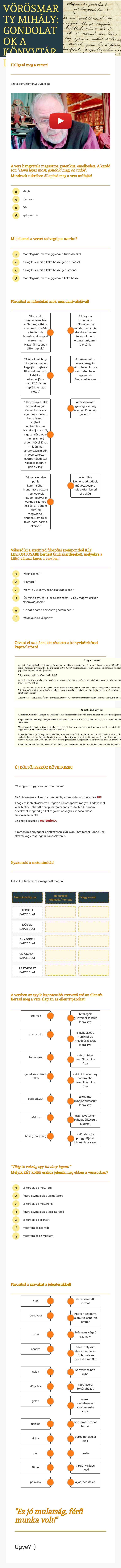 VÖRÖSMARTY MIHÁLY:
GONDOLATOK A KÖNYVTÁRBAN Grade 10 worksheet preview