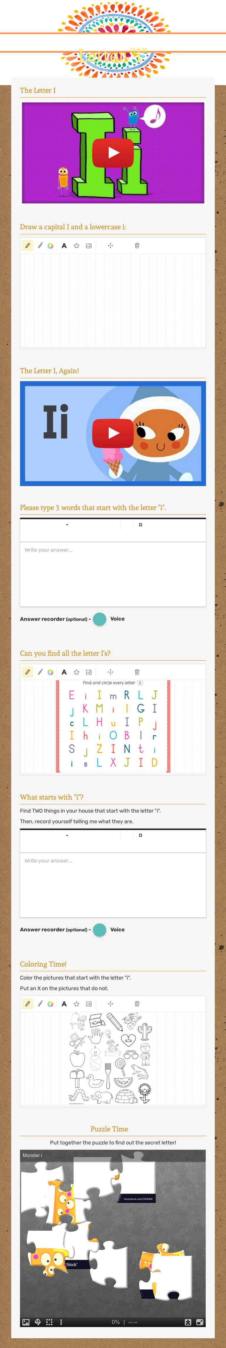 Letter "I" worksheet preview image