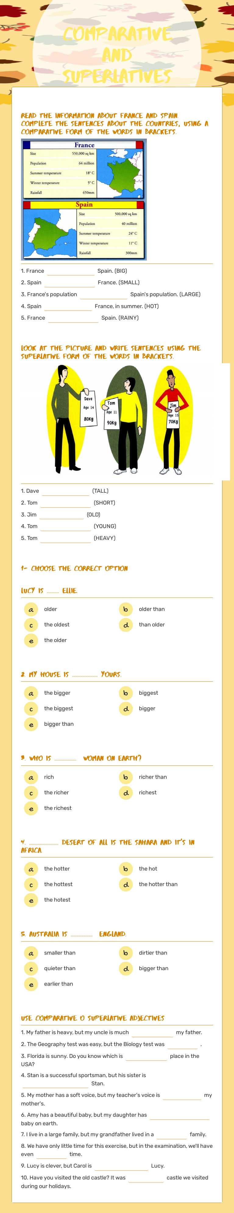 Comparative and Superlatives worksheet preview image