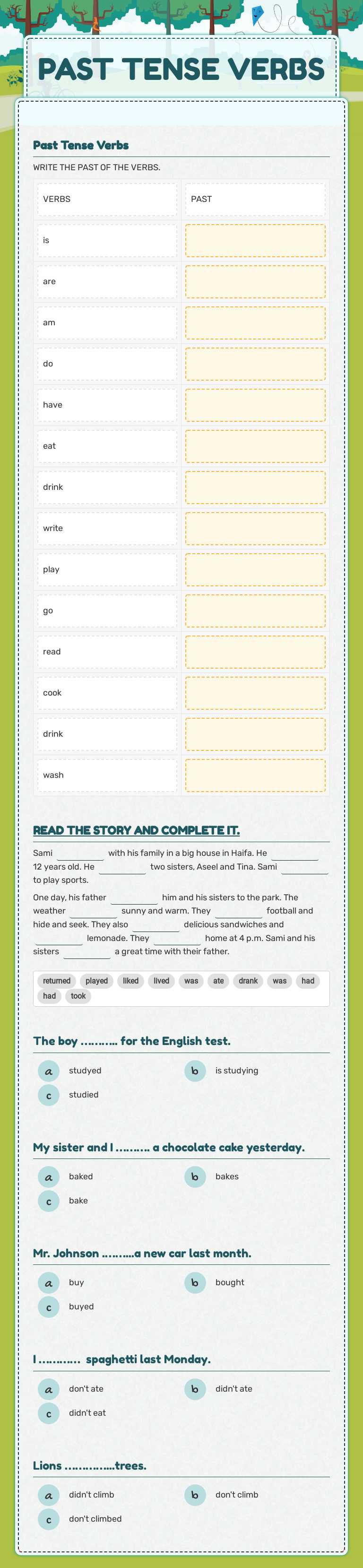 PAST TENSE VERBS worksheet preview image