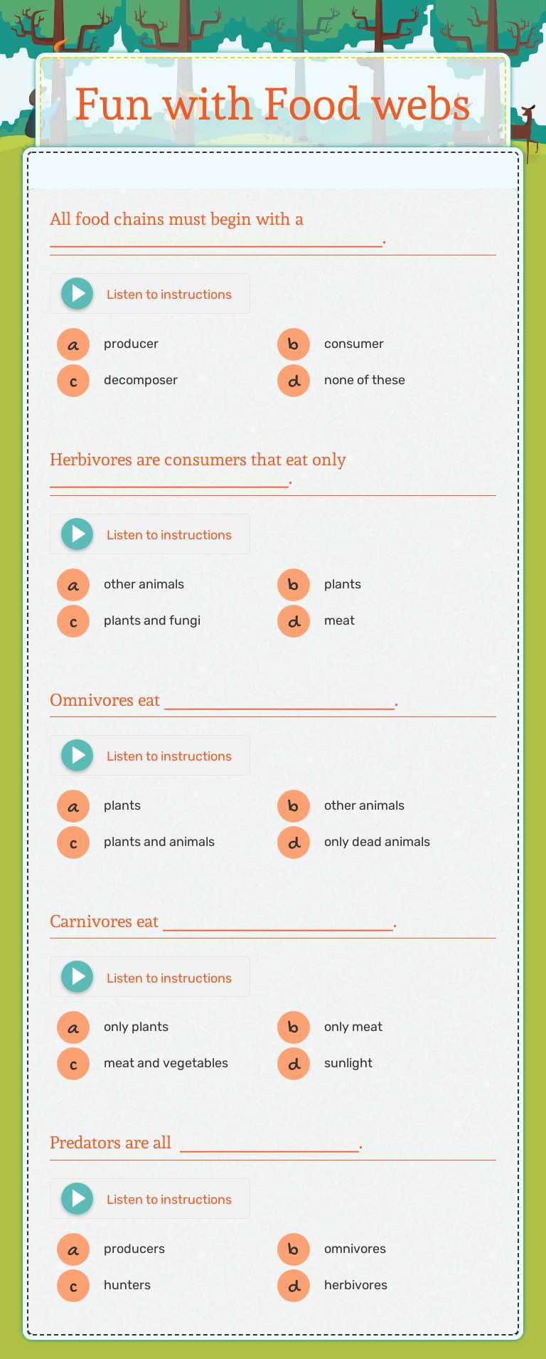 Fun with Food webs worksheet preview image