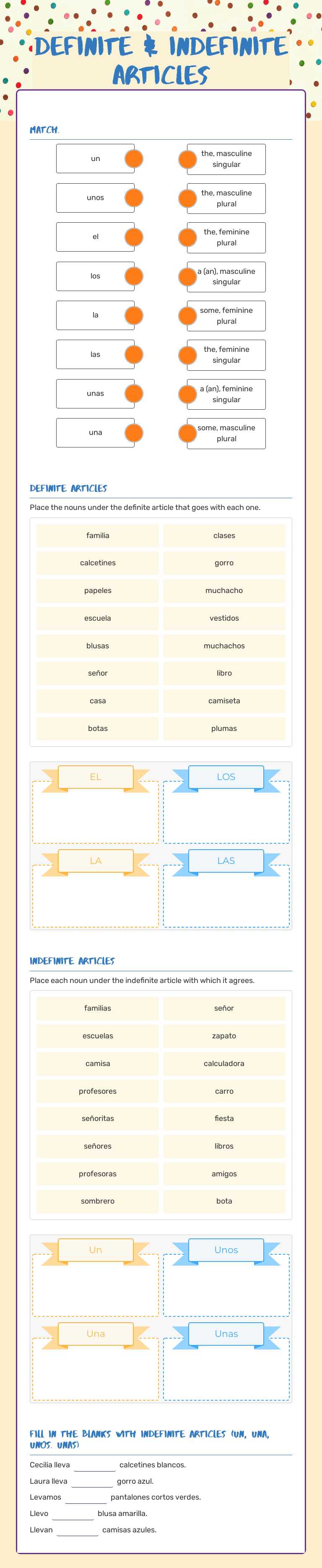 Definite & Indefinite Articles worksheet preview image