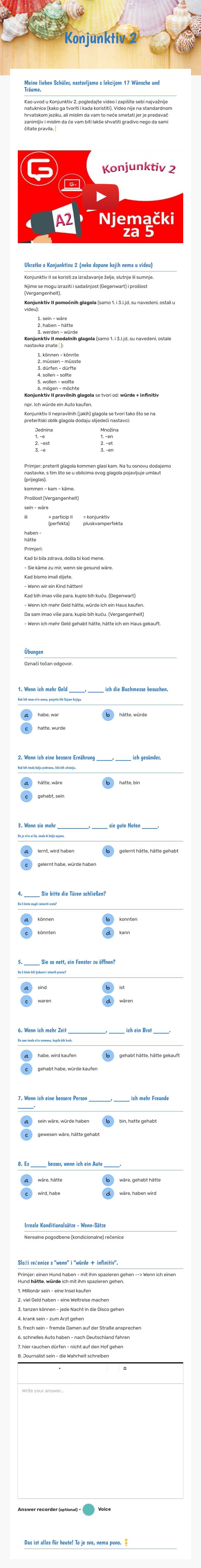 Konjunktiv 2 Grade 10 worksheet preview
