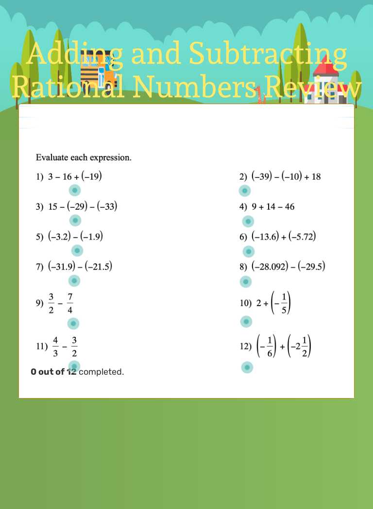 Adding and Subtracting Rational Numbers Review Grade 7 worksheet preview