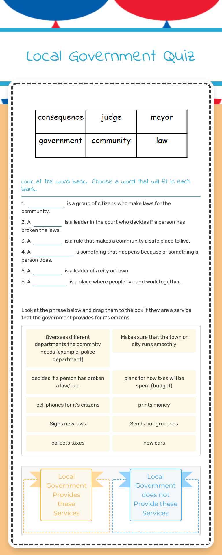 Local Government Quiz worksheet preview image