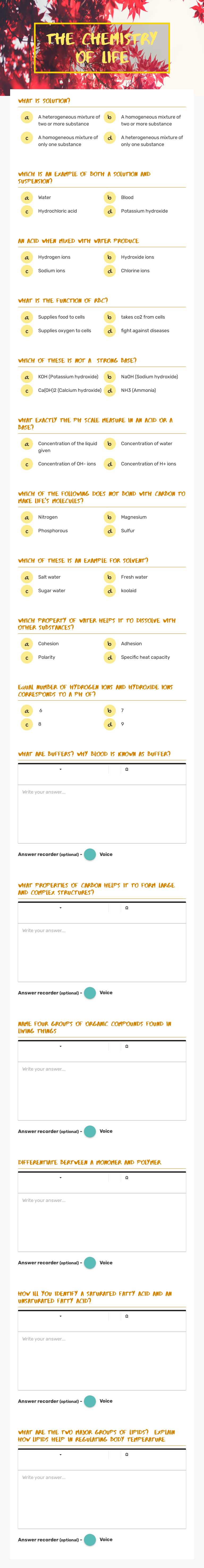The chemistry of life worksheet preview image