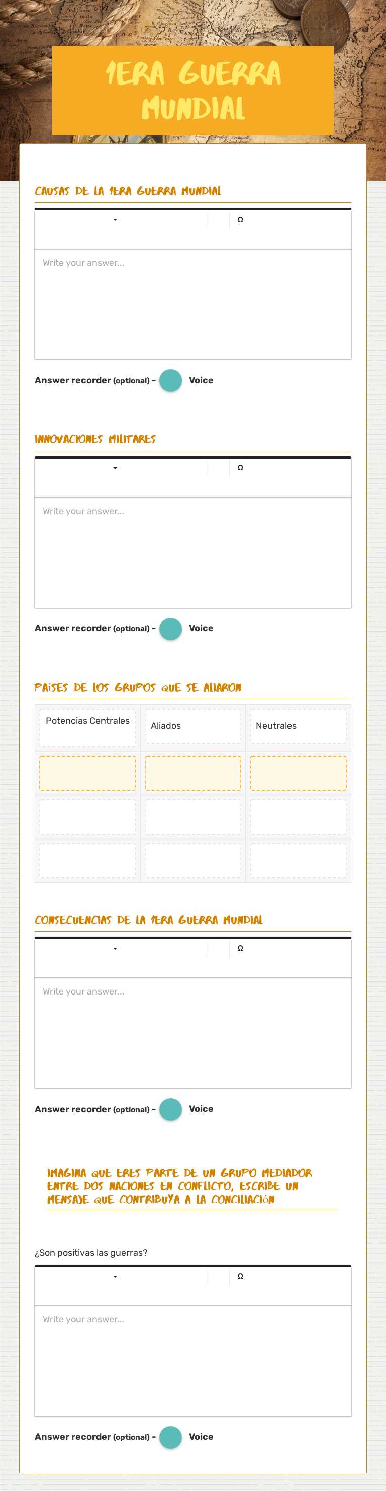 1era Guerra Mundial worksheet preview image