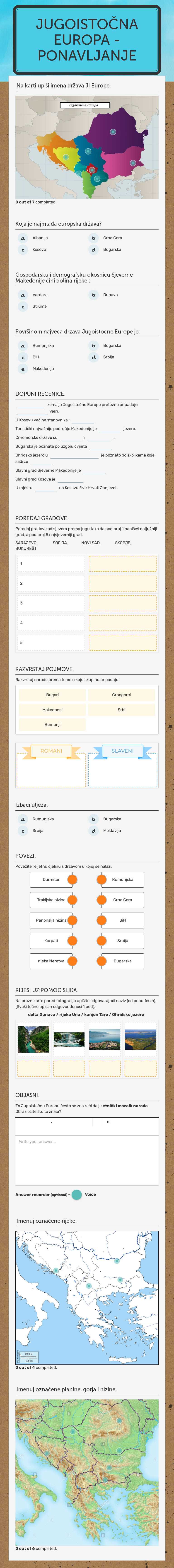 JUGOISTOČNA EUROPA - PONAVLJANJE worksheet preview image