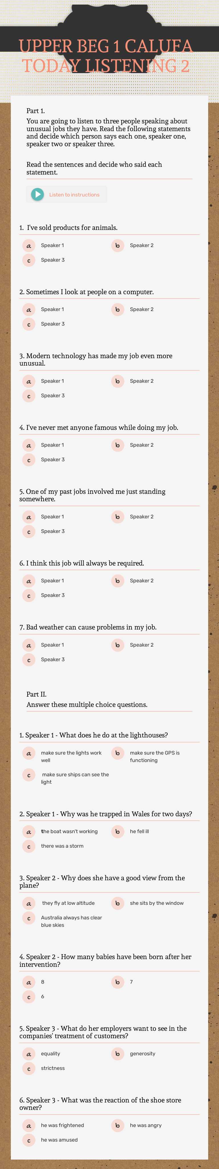 UPPER BEG 1 CALUFA TODAY LISTENING 2 worksheet preview image