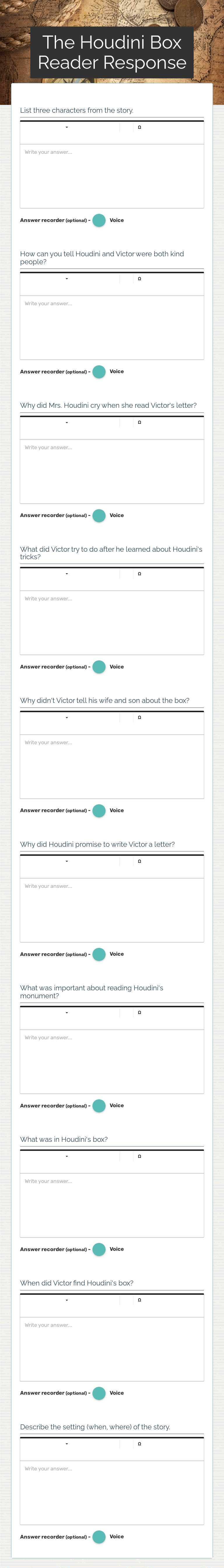 The Houdini Box Reader Response worksheet preview image