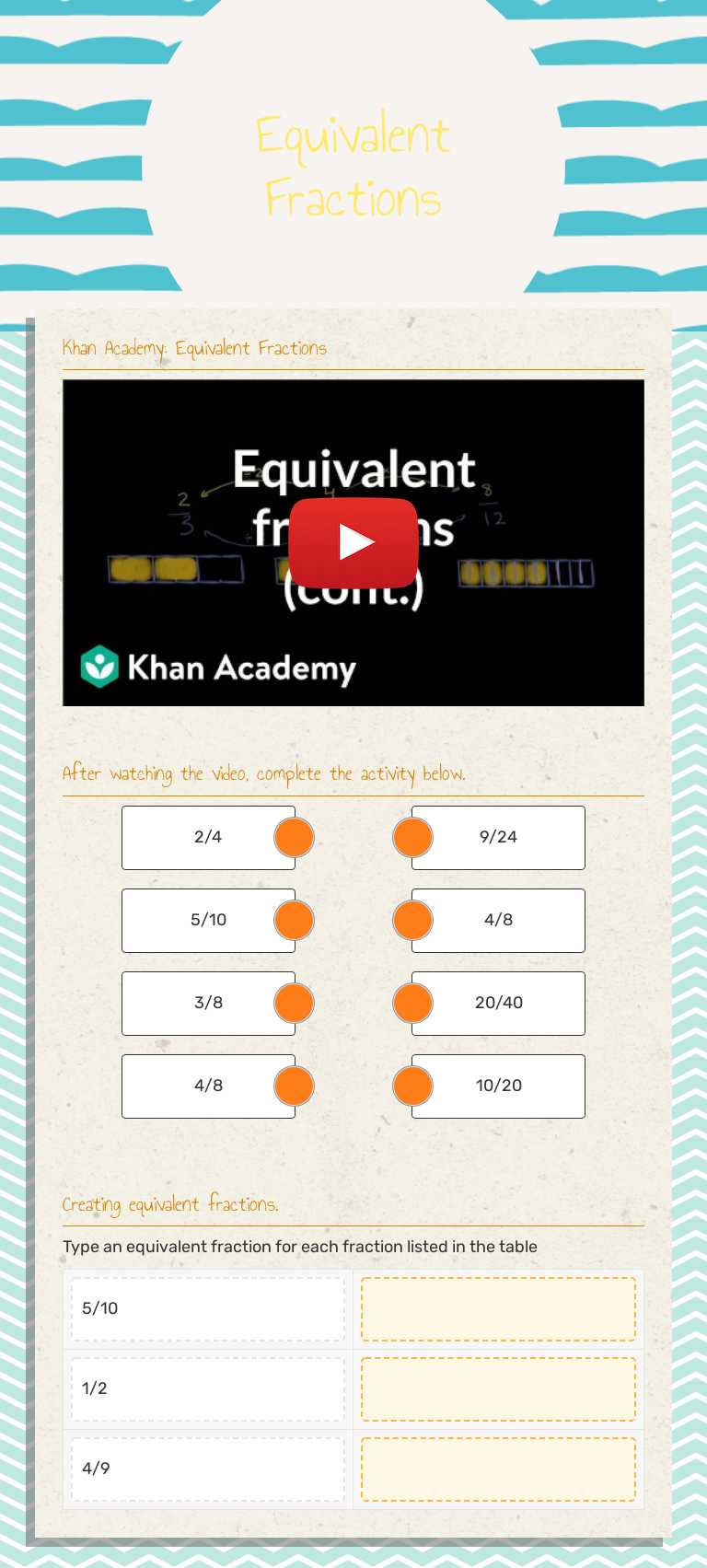 Equivalent Fractions Grade 4 worksheet preview