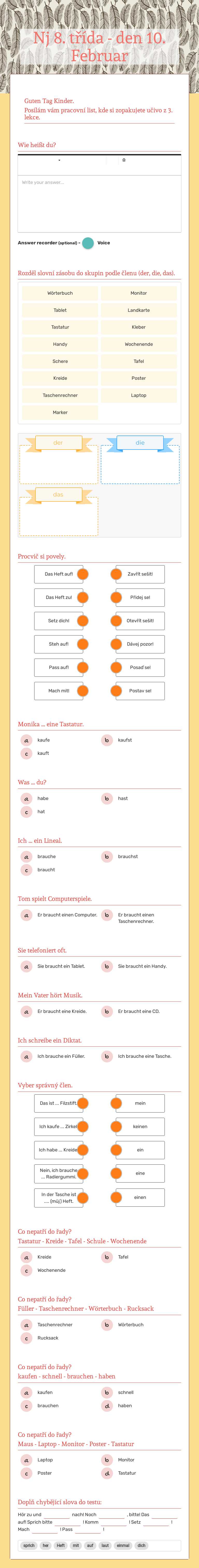 Nj 8. třída - den 10. Februar worksheet preview image