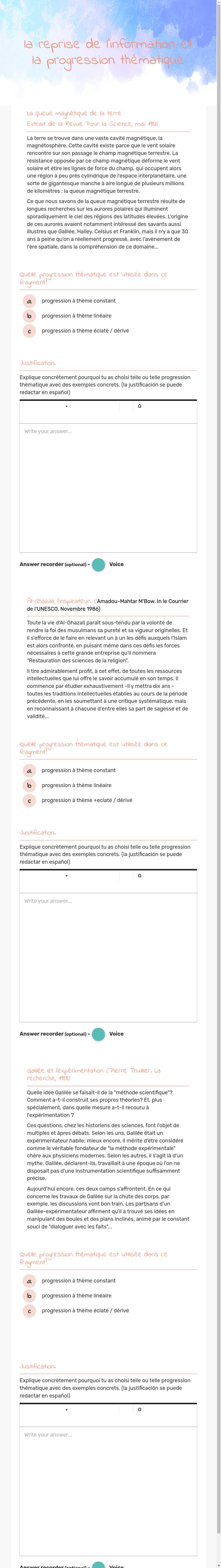 la reprise de l'information et la progression thématique worksheet preview image