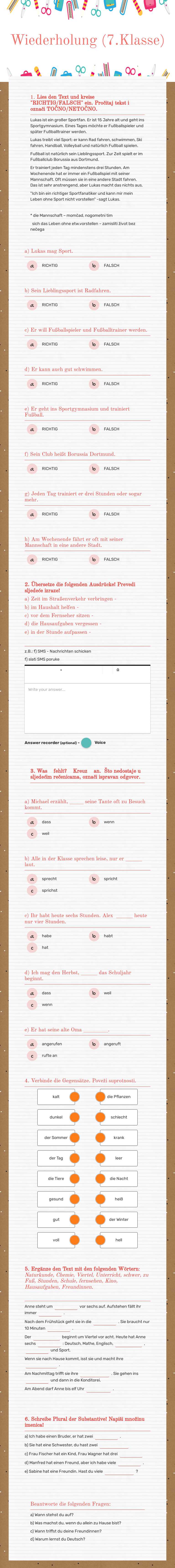 Wiederholung (7.Klasse) worksheet preview image