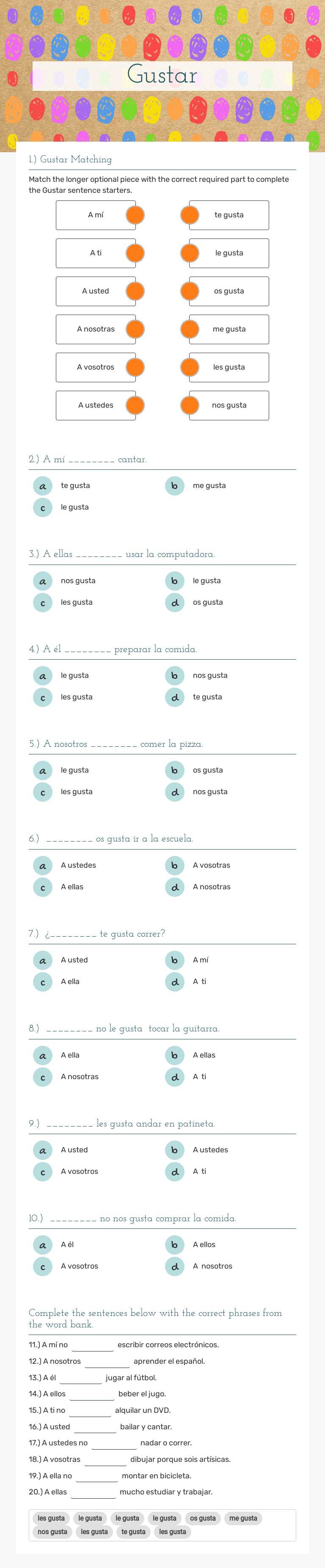 Gustar Grade 7 worksheet preview